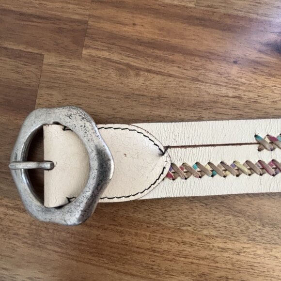 VTG Lucky Brand Leather Belt Womens L Flower Buckle Y2K Boho Southwestern Navajo - Picture 16 of 16